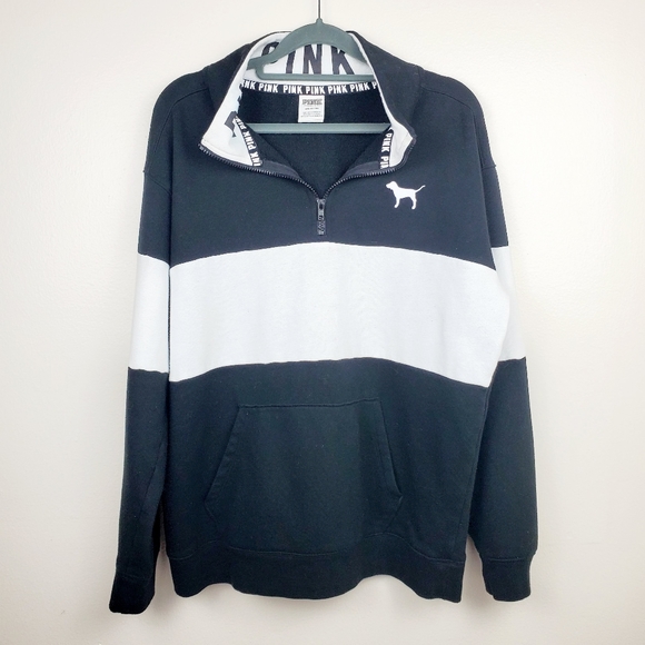 PINK Victoria's Secret Sweaters - VS PINK | Half Zip Pullover B&W Color Block